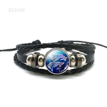 Load image into Gallery viewer, Black Button Woven Leather Bracelet